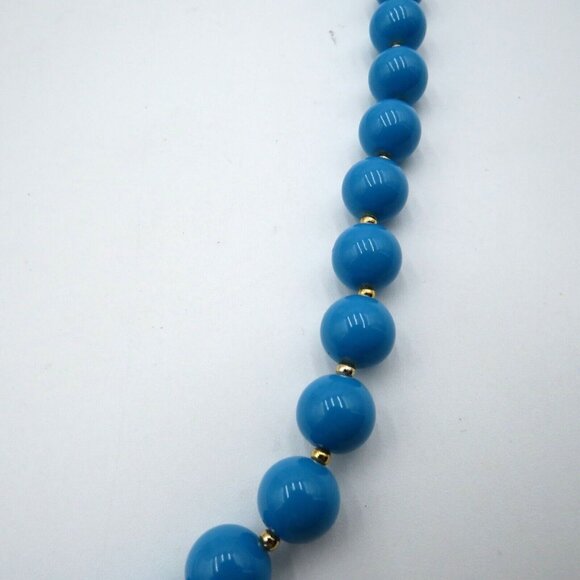 Vintage Hong Kong 24" Blue Beaded Necklace With Gold Tone Accents - Picture 9 of 11